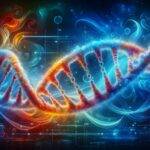 A vibrant digital illustration of a DNA double helix, set against an abstract, colorful background. The helix twists elegantly, composed of bright, glowing colors that highlight the intricate and beautiful structure of genetic information. The abstract background adds a sense of depth and mystery, emphasizing the complexity and wonder of DNA.