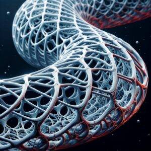 A detailed depiction of a medical stent designed using mixed finite element methods. The stent shows intricate meshwork that can expand and adjust within arteries, improving blood flow and patient outcomes.