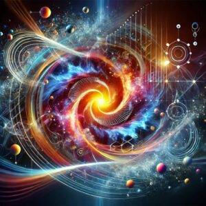 A visually stunning representation of a quantum phase transition. The image features abstract shapes and vibrant colors, depicting the dynamic nature of quantum fluctuations and entropy production. Swirling particles and wave-like patterns converge around a central core, transitioning from order to chaos, symbolizing the dramatic change in quantum states.