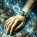 This image artistically captures the essence of remote health monitoring technology. A sleek, stylish wearable device, akin to a modern wristwatch or a piece of sophisticated jewelry, adorns a human wrist. It’s equipped with delicate sensors, subtly integrated into its design. The background is a fusion of abstract, digital elements, representing the future of healthcare. These elements convey a sense of data connectivity and transmission while maintaining an atmosphere of tranquility.