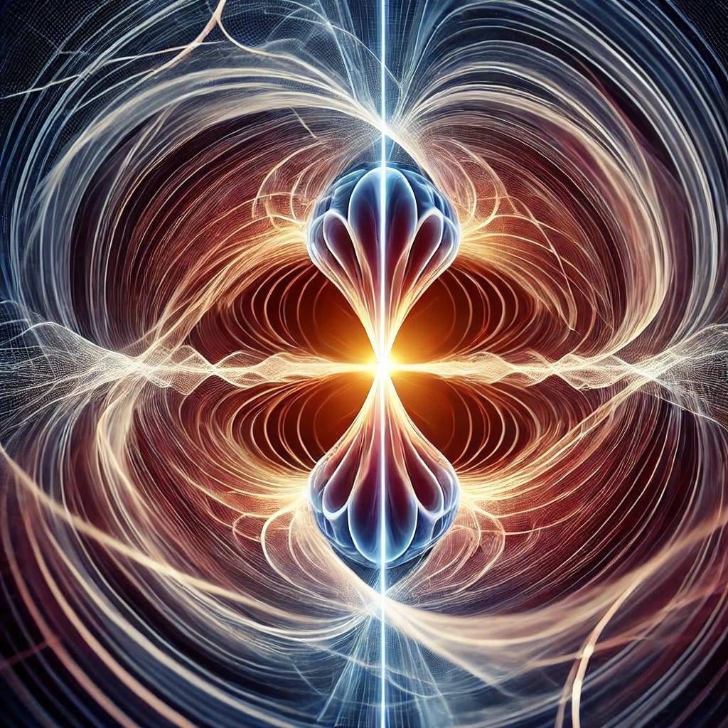 An abstract visual representation of quantum criticality, showing energy fields as flowing waves and lines converging at a central point. This symbolizes the concept of critical convergence in physics, with elements that appear to align in symmetry.