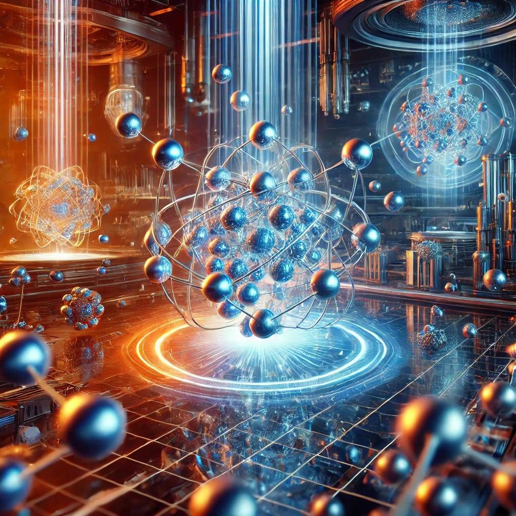 A futuristic visualization of quantum entangled photons represented as glowing blue and orange orbs, interconnected by light beams in a high-tech laboratory environment with advanced scientific instruments in the background.